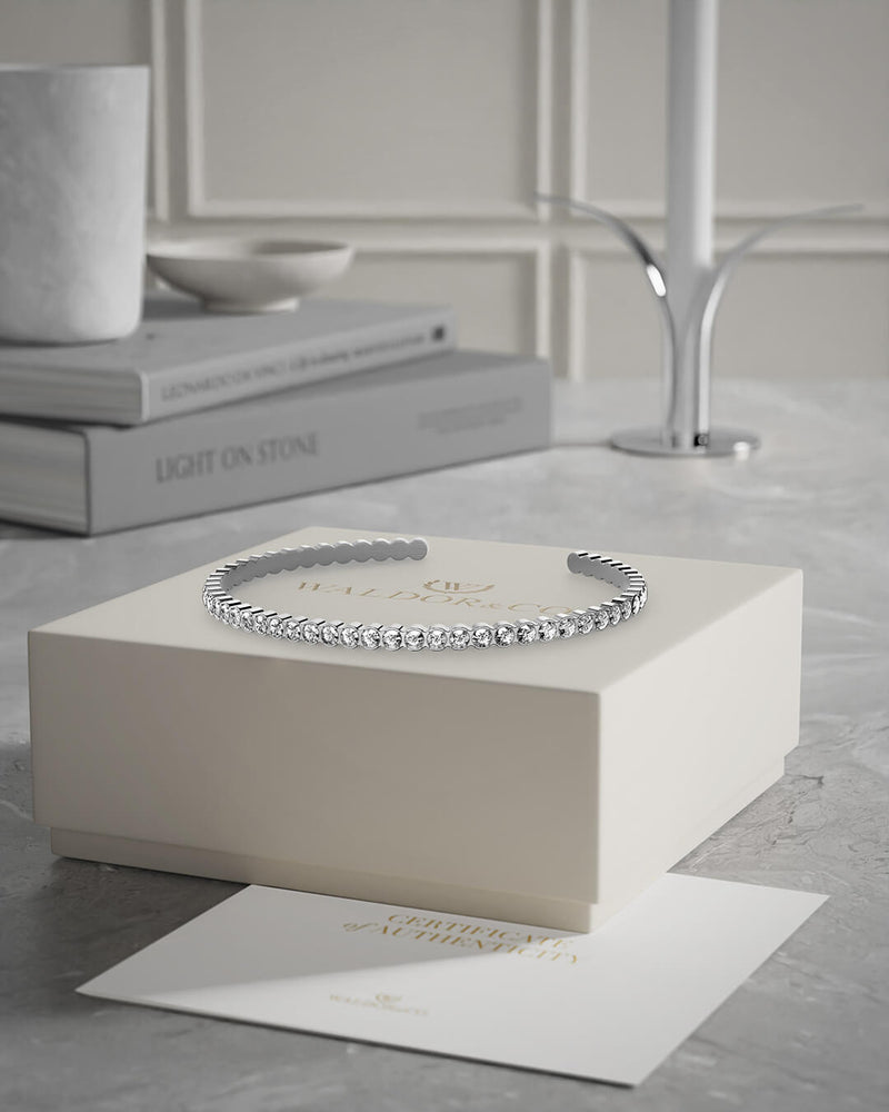 Bangle in Rhodium-plated 316L stainless steel from Waldor & Co. One size. The model is Grace Bangle Polished.A polished stainless steel bangle in silver from Waldor & Co. One size. The model is Grace Bangle Polished